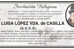 Invitación Religiosa para Luisa López Vda. de Casilla