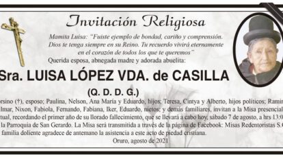 Invitación Religiosa para Luisa López Vda. de Casilla