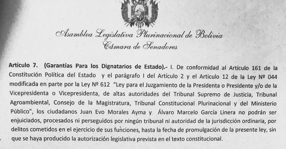 Ley de inmunidad para exautoridades propuesta por el MAS