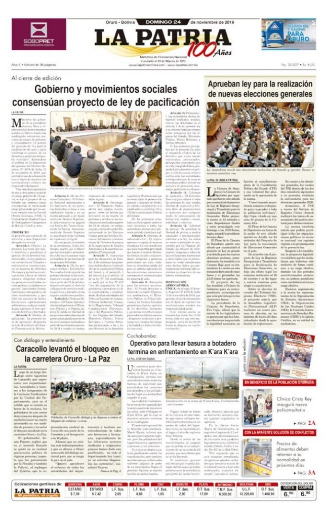 Portadas impresas del periódico La Patria