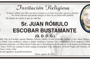 Invitación Religiosa para Juan Rómulo Escobar Bustamante