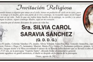 Invitación Religiosa Sra. Silvia Carol Saravia Sánchez