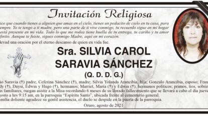 Invitación Religiosa Sra. Silvia Carol Saravia Sánchez
