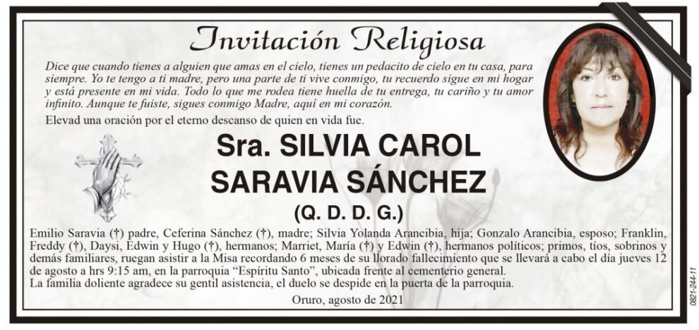 Invitación Religiosa Sra. Silvia Carol Saravia Sánchez