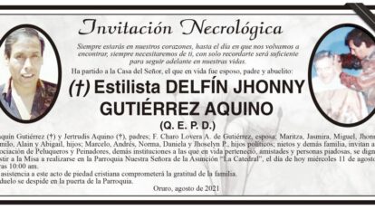 Invitación Necrológica Delfín Jhonny Gutiérrez Aquino