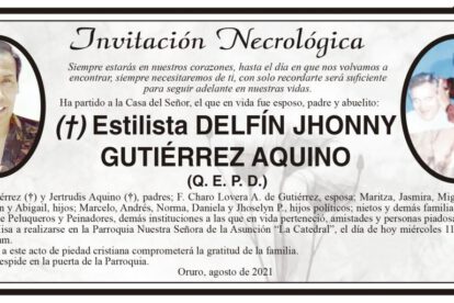 Invitación Necrológica Delfín Jhonny Gutiérrez Aquino