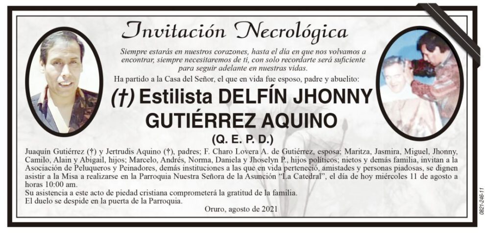 Invitación Necrológica Delfín Jhonny Gutiérrez Aquino