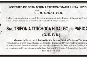 Condolencia por el fallecimiento de Trifonia Titichoca Hidalgo