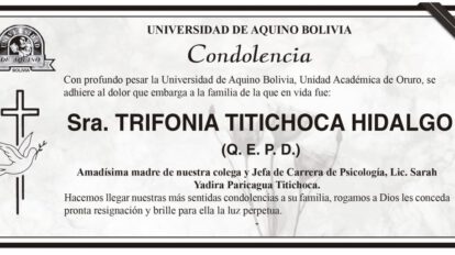 Condolencia por el fallecimiento de Trifonia Titichoca Hidalgo