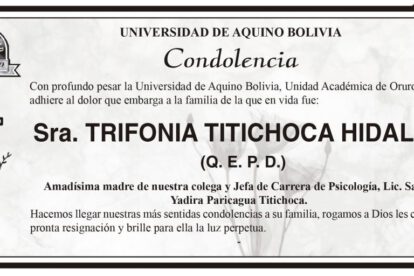 Condolencia por el fallecimiento de Trifonia Titichoca Hidalgo