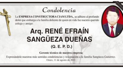 Condolencia por el fallecimiento de René Efraín Sangüeza Dueñas