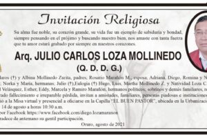 Invitación Religiosa en memoria de Julio Carlos Loza Mollinedo