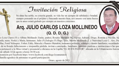 Invitación Religiosa en memoria de Julio Carlos Loza Mollinedo