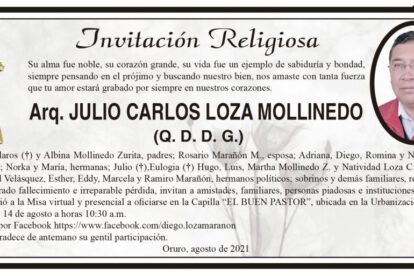 Invitación Religiosa en memoria de Julio Carlos Loza Mollinedo