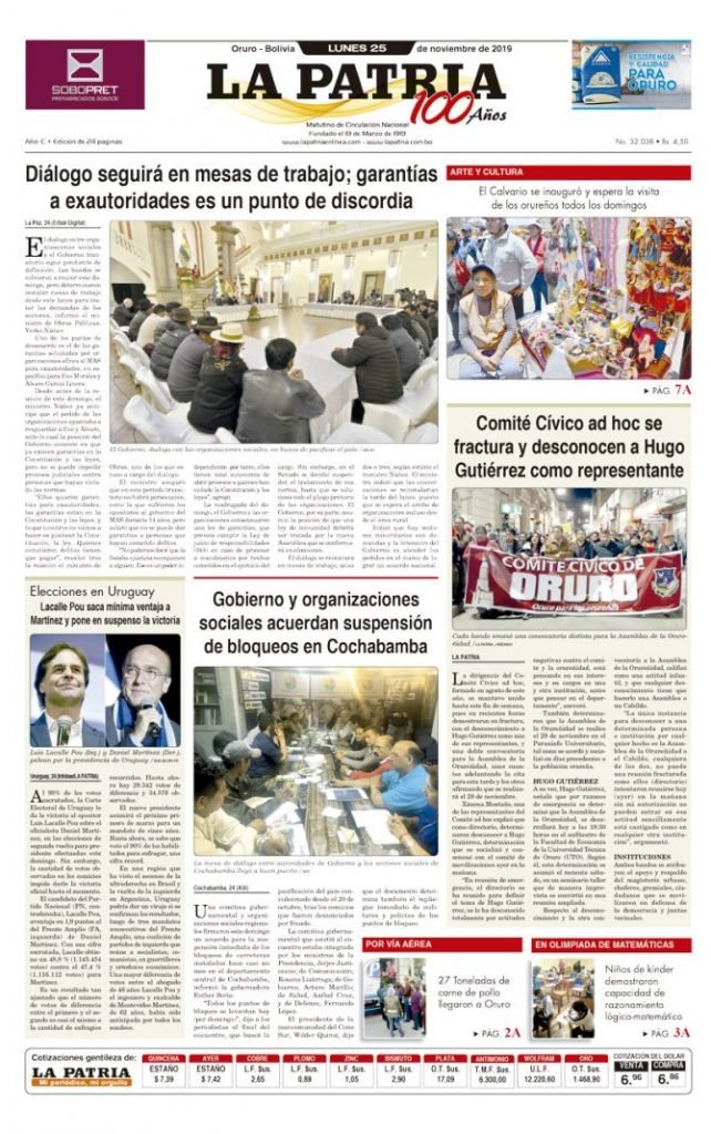 Portadas impresas del periódico La Patria