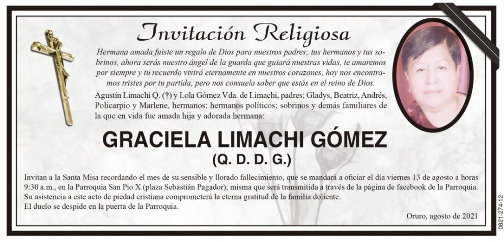 Obituario de Graciela Limachi Gómez