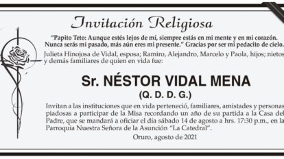 Invitación Religiosa para Néstor Vidal Mena