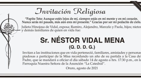 Invitación Religiosa para Néstor Vidal Mena