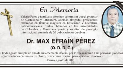 Obituario del Dr. Max Efraín Pérez