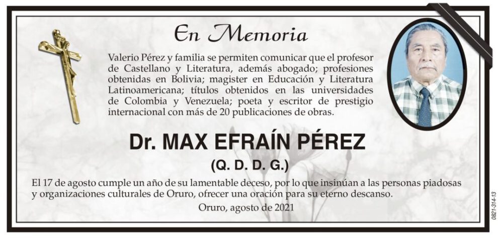 Obituario del Dr. Max Efraín Pérez