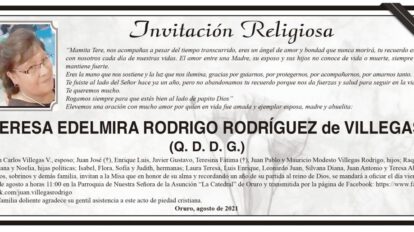 Invitación Religiosa: Teresa Edelmina Rodrigo Rodríguez