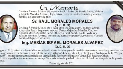 Obituarios de Raúl Morales Morales e Ing. Mesías Israel Morales Álvarez