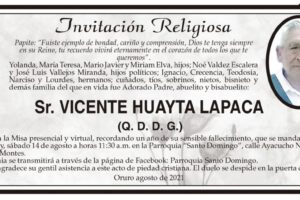 Invitación Religiosa para Vicente Huayta Lapaca