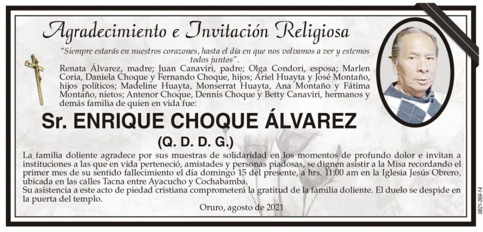 Agradecimiento e Invitación Religiosa por Enrique Choque Álvarez