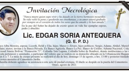 Lic. Edgar Soria Antequera, invitación necrológica