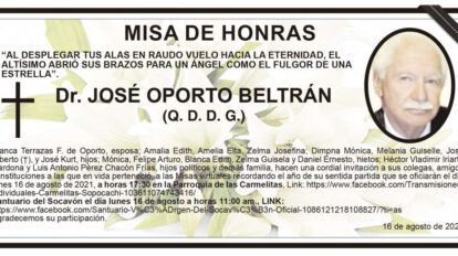 Misa de Honras en memoria del Dr. José Oporto Beltrán