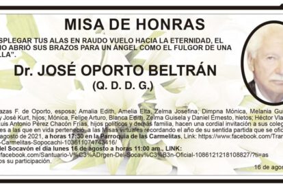 Misa de Honras en memoria del Dr. José Oporto Beltrán