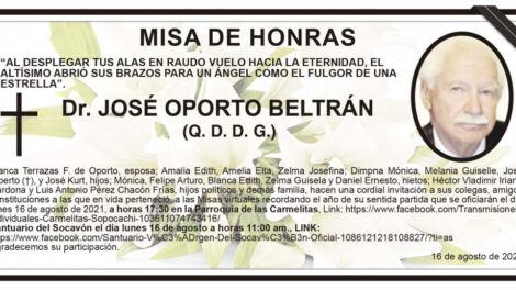 Misa de Honras en memoria del Dr. José Oporto Beltrán
