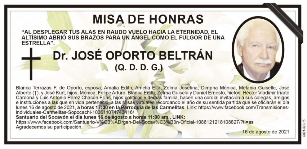 Misa de Honras en memoria del Dr. José Oporto Beltrán