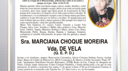 Invitación Necrológica de Marciana Choque Moreira