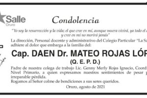 Condolencia por la pérdida del Cap. DAEN Dr. Mateo Rojas López