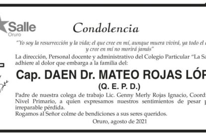 Condolencia por la pérdida del Cap. DAEN Dr. Mateo Rojas López