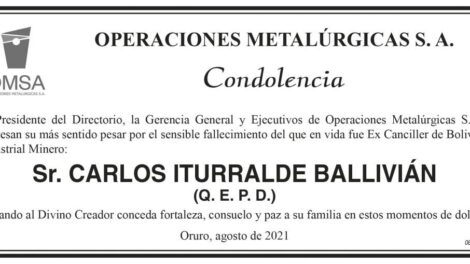 Condolencia por el fallecimiento de Carlos Iturralde Ballivián