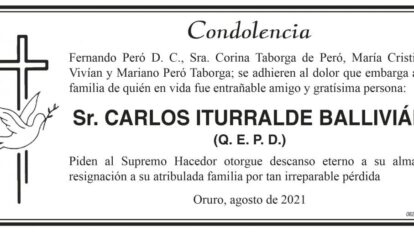 Condolencia por Carlos Iturralde Ballivián