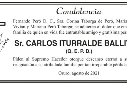 Condolencia por Carlos Iturralde Ballivián