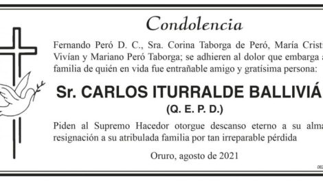 Condolencia por Carlos Iturralde Ballivián