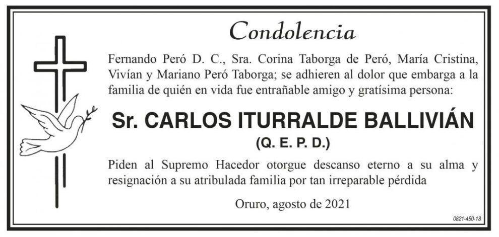 Condolencia por Carlos Iturralde Ballivián