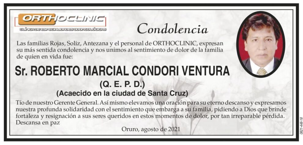 Condolencia por Roberto Marcial Condori Ventura