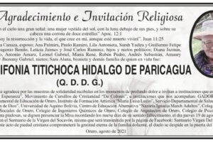 Agradecimiento e Invitación Religiosa por Trifonia Titichoca Hidalgo de Paricagua