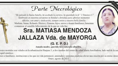 Parte Necrológico de Matiasa Mendoza Jallaza