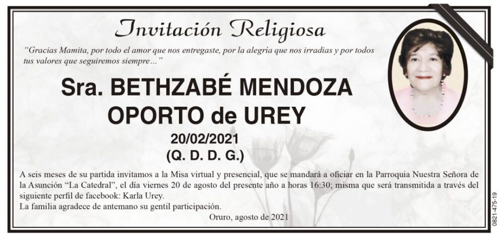 Invitación Religiosa: Bethzabé Mendoza Oporto