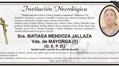 Invitación Necrológica de Matiasa Mendoza Jallaza