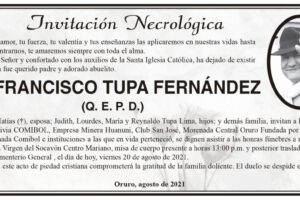Invitación Necrológica: Sr. Francisco Tupa Fernández (Q. E. P. D.)