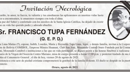 Invitación Necrológica: Sr. Francisco Tupa Fernández (Q. E. P. D.)