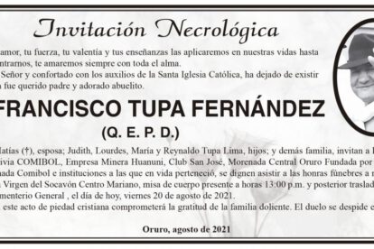 Invitación Necrológica: Sr. Francisco Tupa Fernández (Q. E. P. D.)