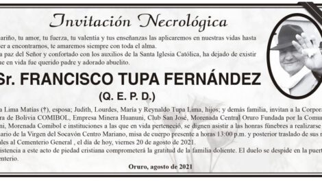 Invitación Necrológica: Sr. Francisco Tupa Fernández (Q. E. P. D.)